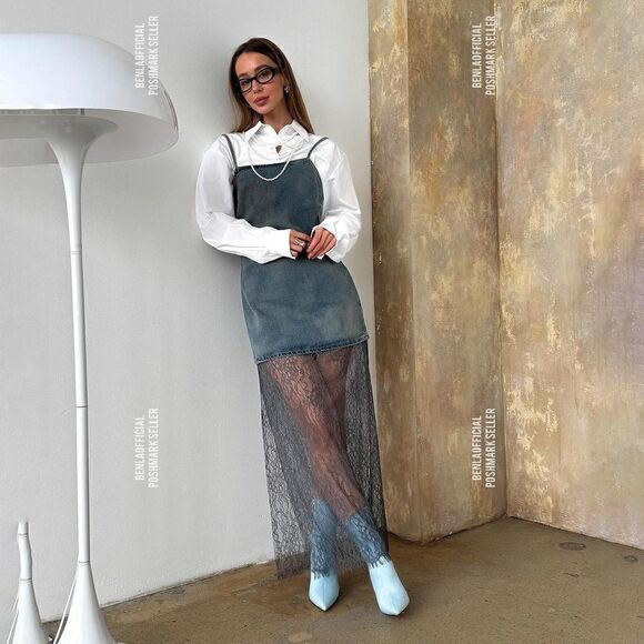 ZARAβLACEβTRIMβDENIMβDRESS - Picture 12 of 16